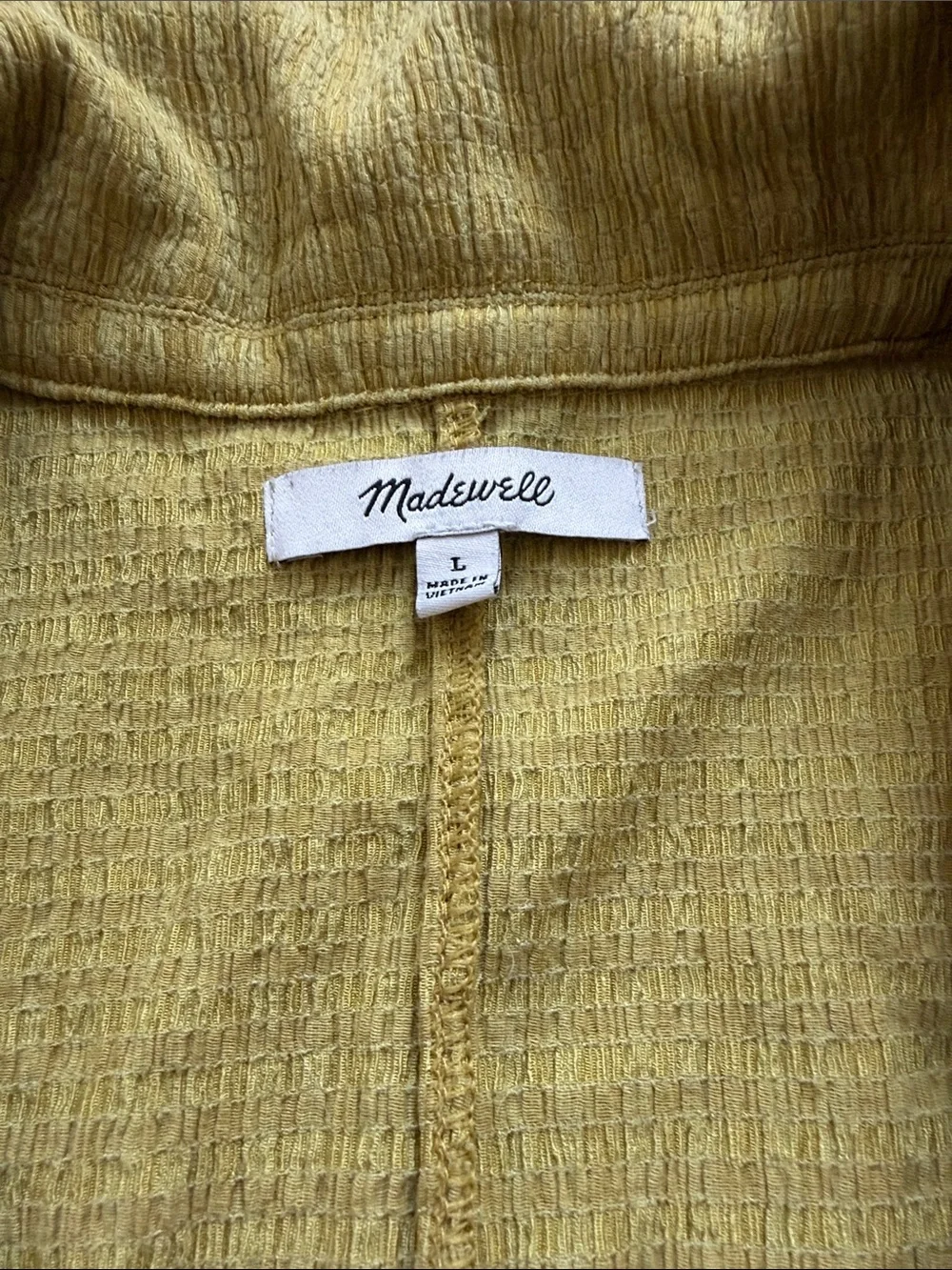 MADEWELL Collared Button-Front Short Sleeve Top - Green Mustard - Picture 2 of 3